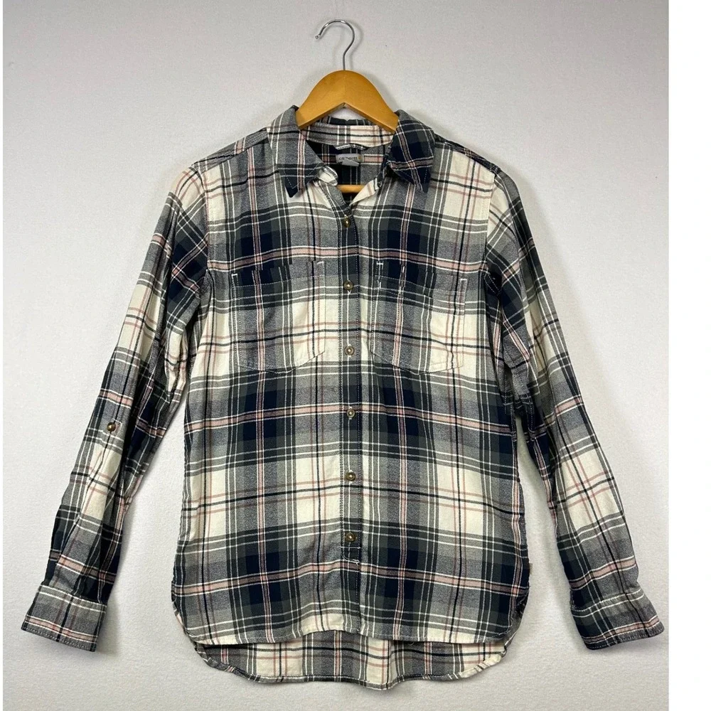 Workwear Carhartt Womens S Navy Pink Plaid Flannel Button Down Shirt‎ Utility
